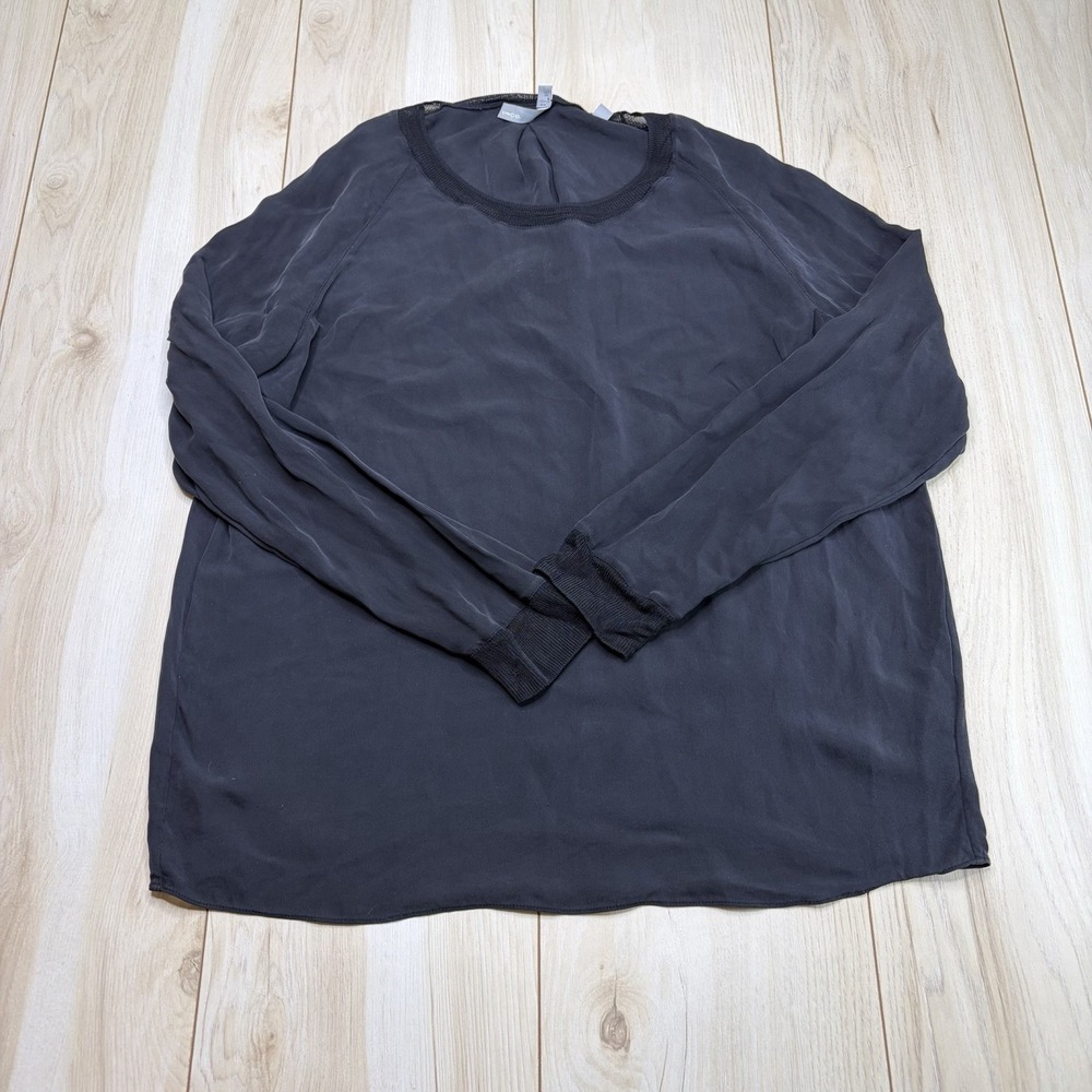 Vince Women's 100% Silk Front Pullover Blouse Top Black Size Medium - Picture 2 of 15